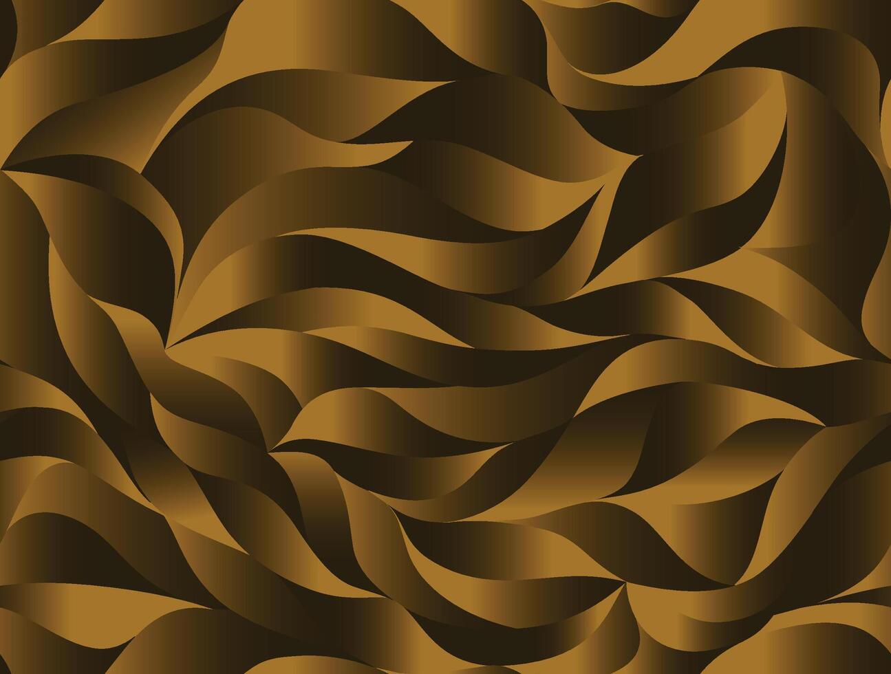 Curly waves tracery, golden gradient curved petals pattern. Seamless background. Leaf texture wallpapers for printing on paper or fabric vector