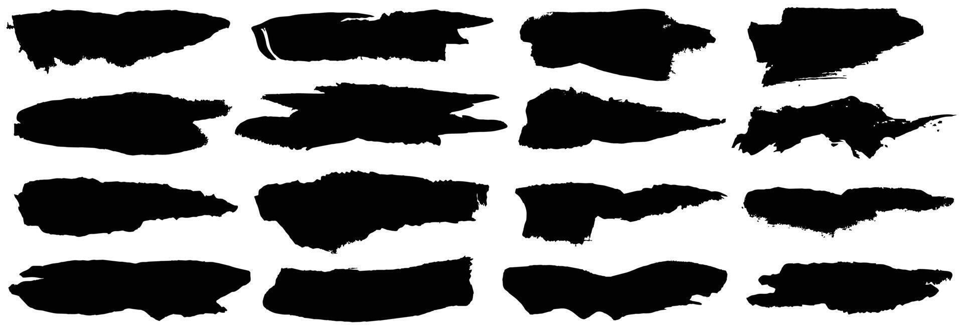 Set of different grunge brush strokes. Dirty artistic design elements isolated on white background. Black paint hand made, dry ink text box. Brush smear vector