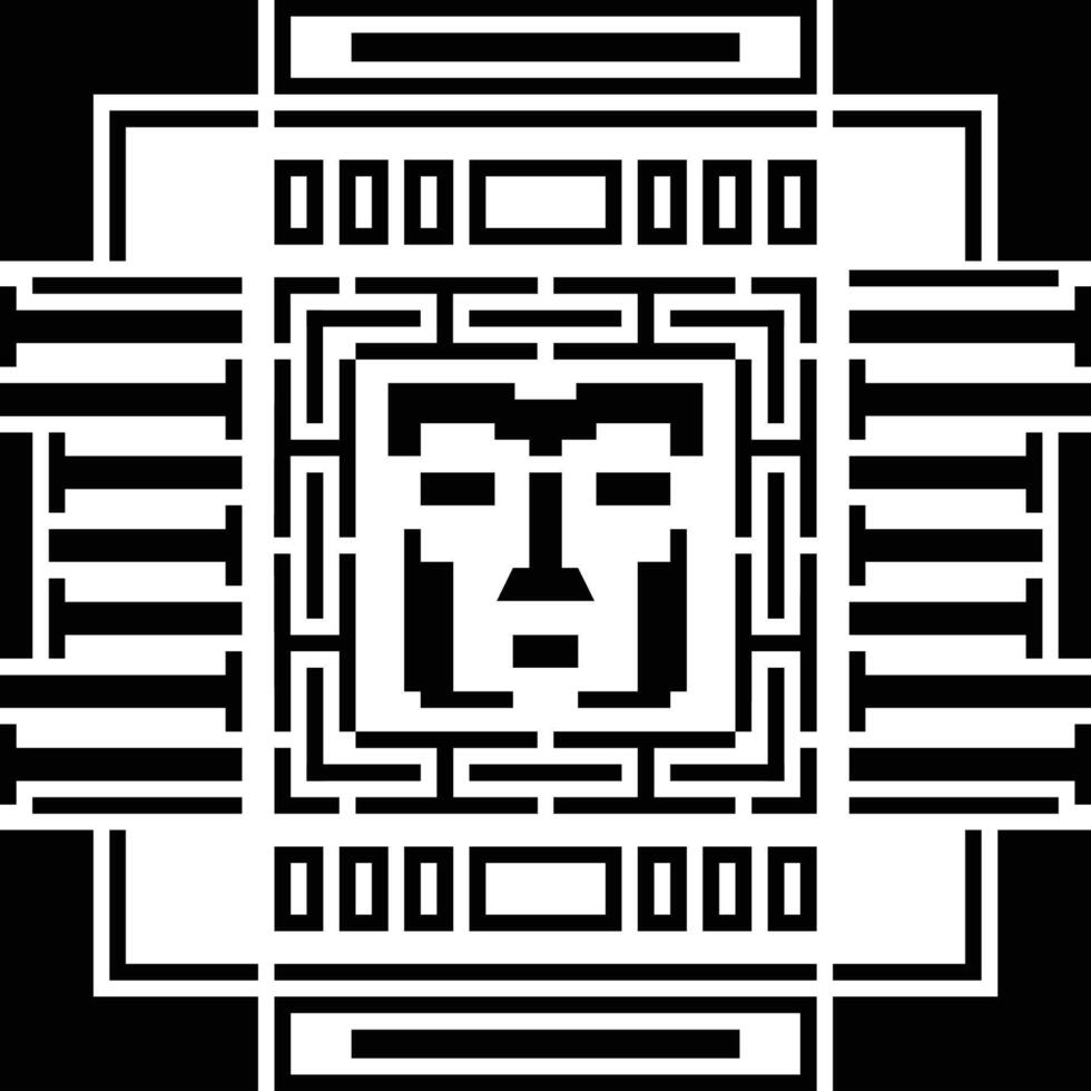 Digital pixel cyber avatar icon. Computer technology, security, hacking. Black and white face person. 8-bit abstract symbol design illustration vector
