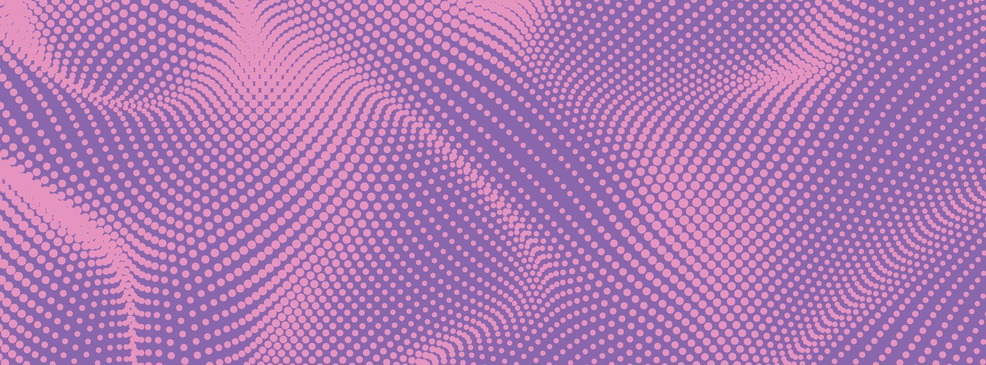 Halftone violet background with flowing dots. Purple gradients particle grid, abstract wave texture. Technology digital pattern with dynamic soft waves vector
