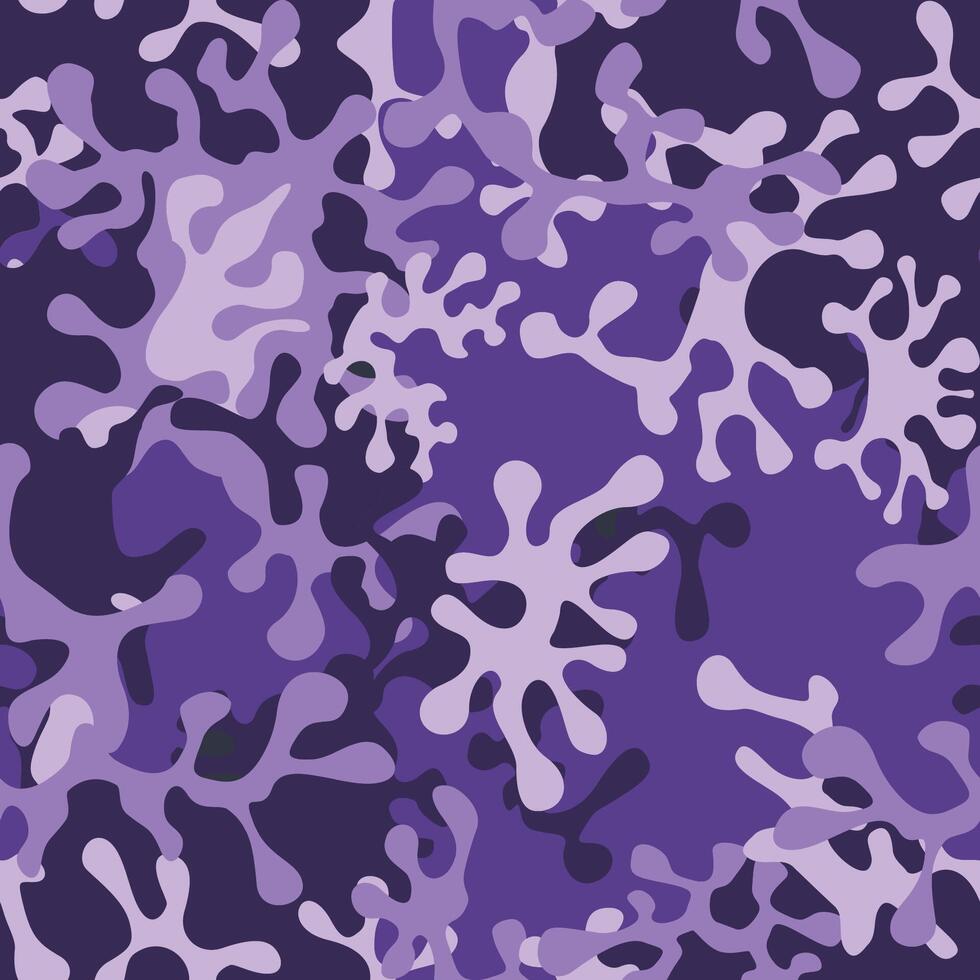 Purple camouflage seamless pattern for your design. Fashionable blue violet camouflage fabric. Camo texture. vector