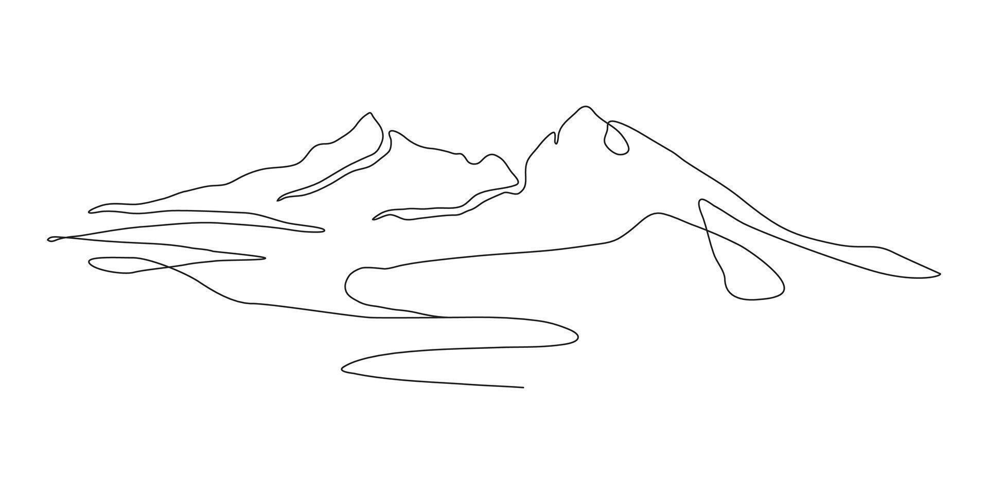 Minimal Mountain in One Continuous Art Line. Wall art background. Black and white landscape design for fabric, prints, and wall art. Simple line drawing of one line mountain vector