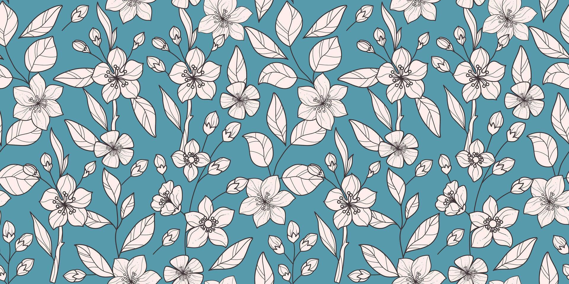 Flower Seamless Pattern with Beautiful Botanicals. Elegant cute plants. Nature delicate floral elements. Repeatable feminine design perfect for print, textile, fashion, beauty products, wrapping paper vector