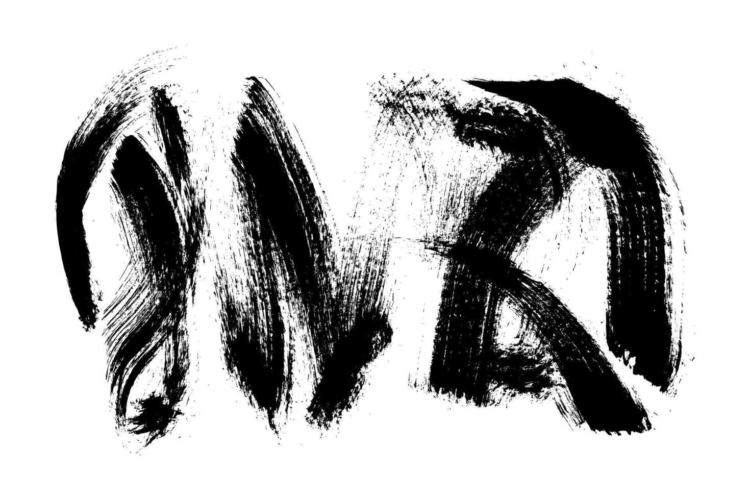 Abstract Hand Painted Brush Stroke with Grunge Effect. Black and white art background with grainy black lines. Retro damaged strokes. vector