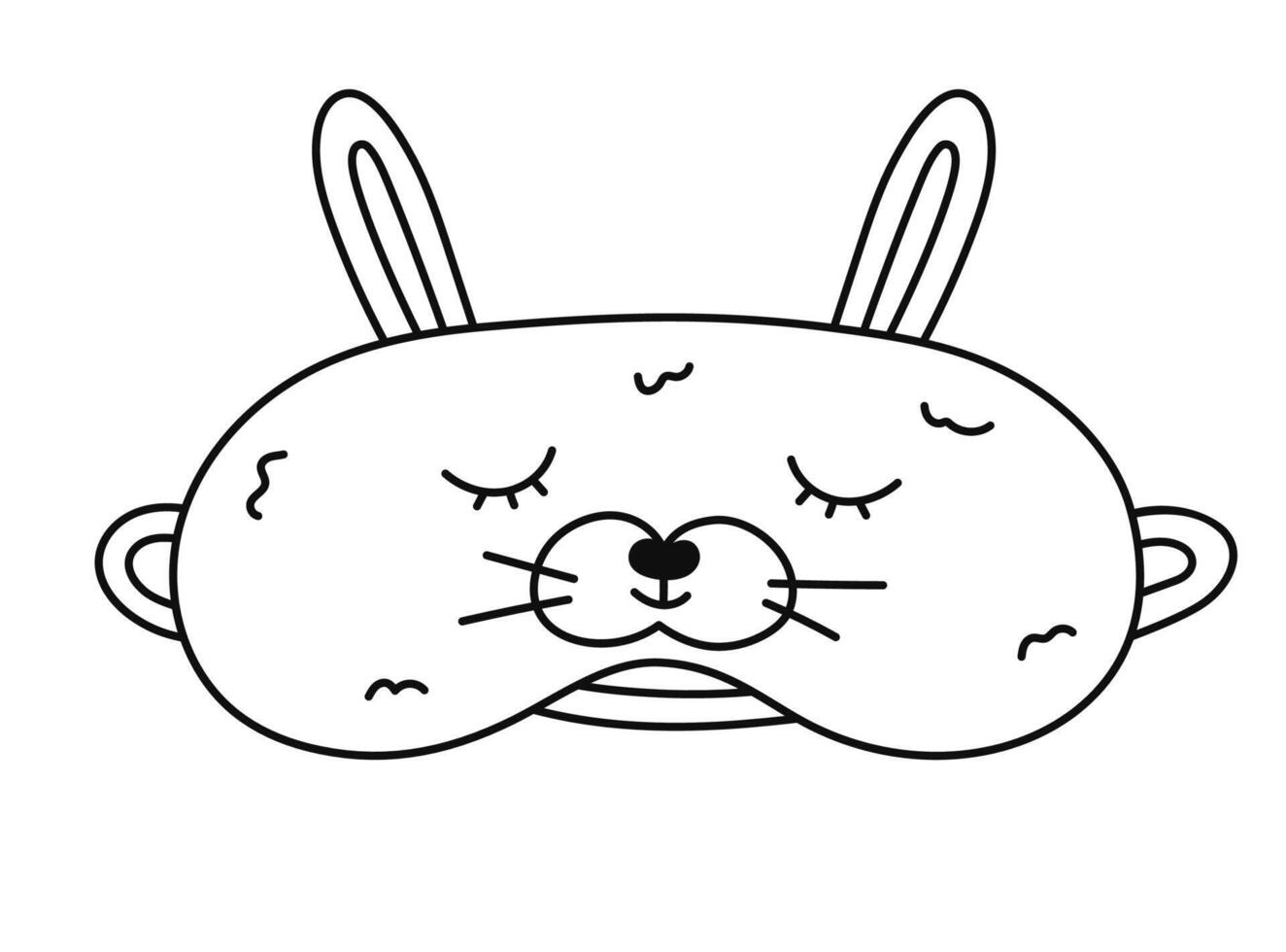 Cute doodle sleeping mask in the shape of rabbit head. Funny childish animal eye mask with bunny. Hand drawn outline bedtime accessory with hare for peaceful dreaming isolated on white background. vector