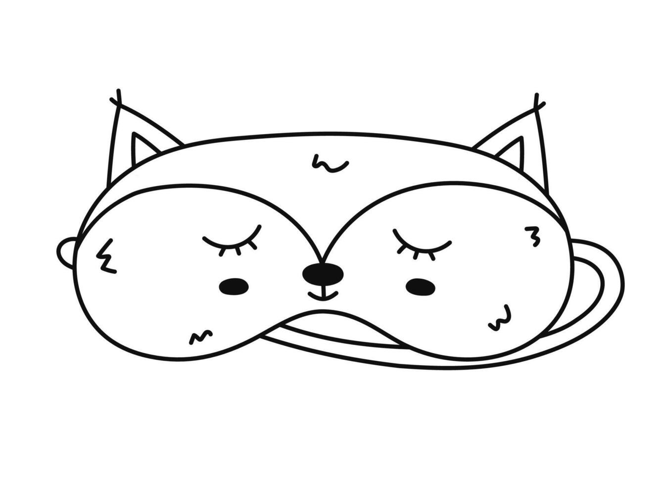 Cute scribble sleeping mask in the shape of fox head. Funny childish animal eye mask with fox. Hand drawn doodle bedtime accessory for comfort resting at night isolated on white background. vector