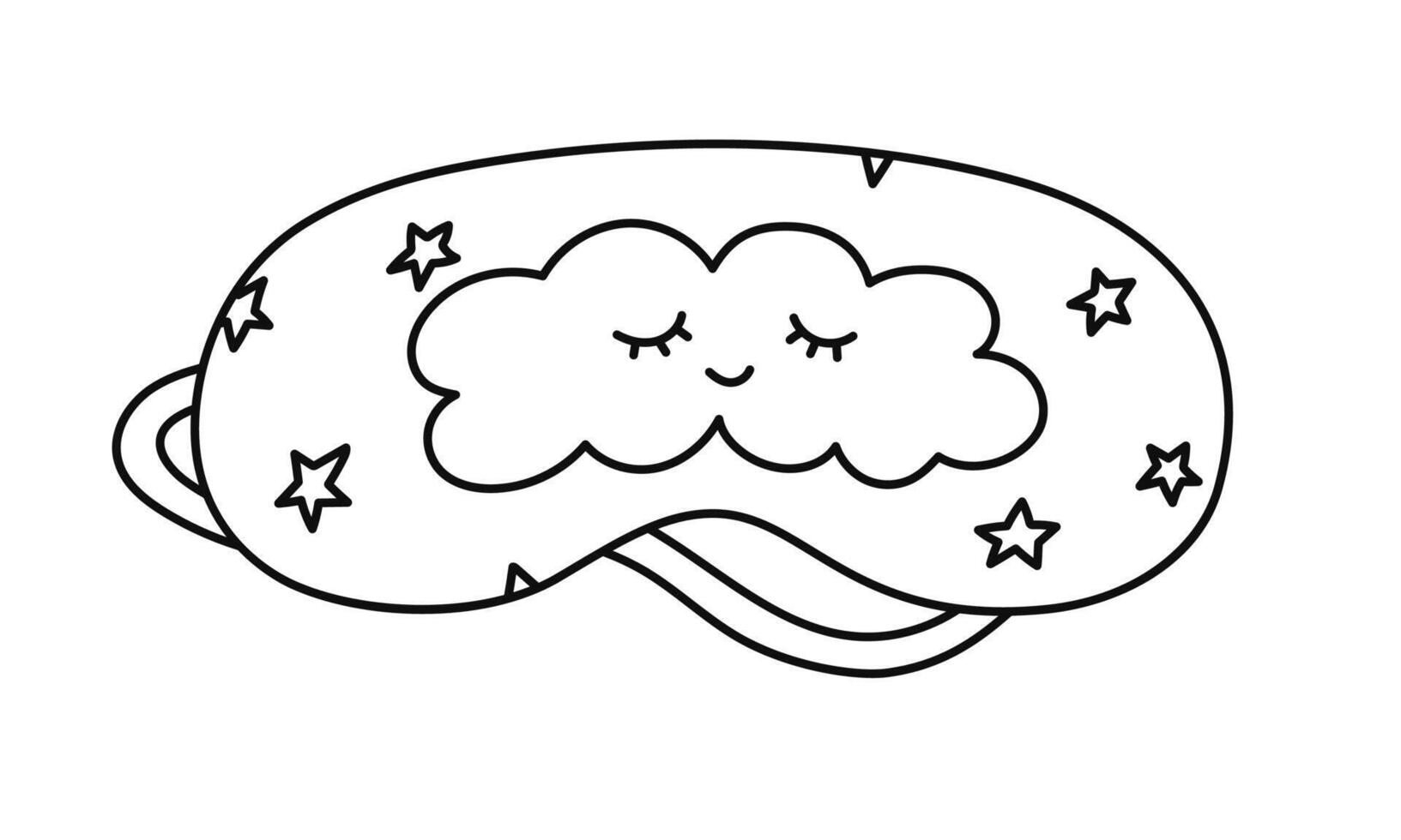 Cute doodle sleeping mask with dreaming cloud and stars. Funny girly outline eye mask. Hand drawn bedtime accessory for comfort resting to prevent insomnia isolated on white background. vector