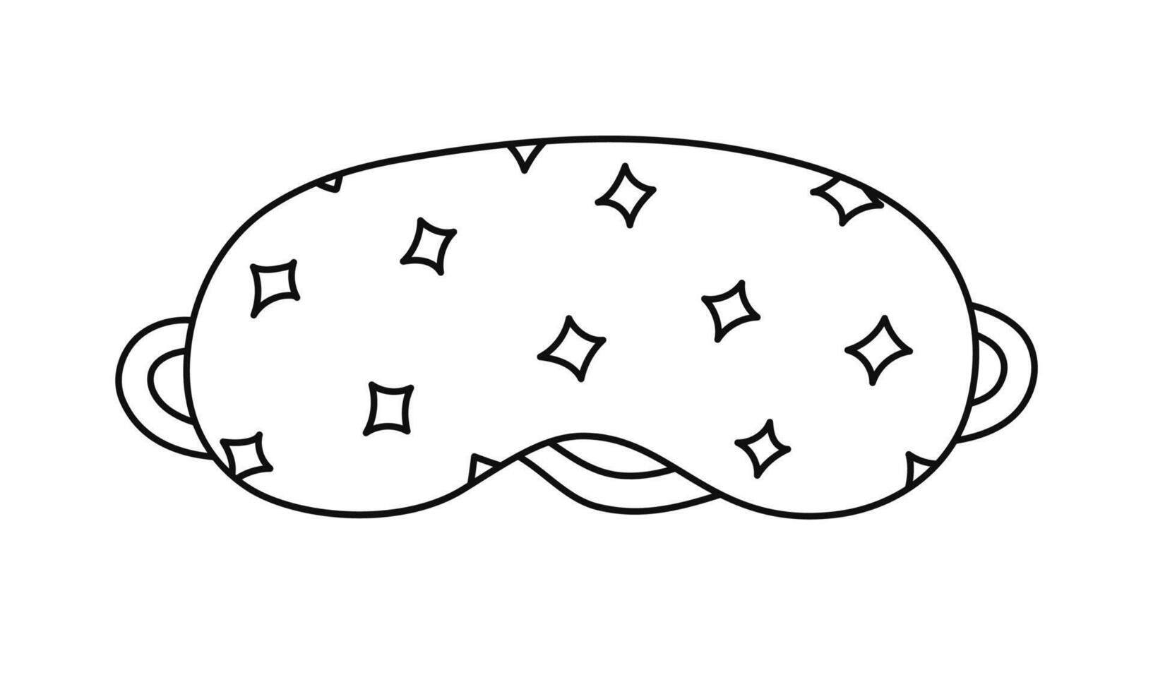 Cute outline sleeping mask with stars pattern. Simple girly eye mask. Hand drawn bedtime accessory for comfort dreaming to prevent insomnia. Black and white doodle isolated on white background. vector