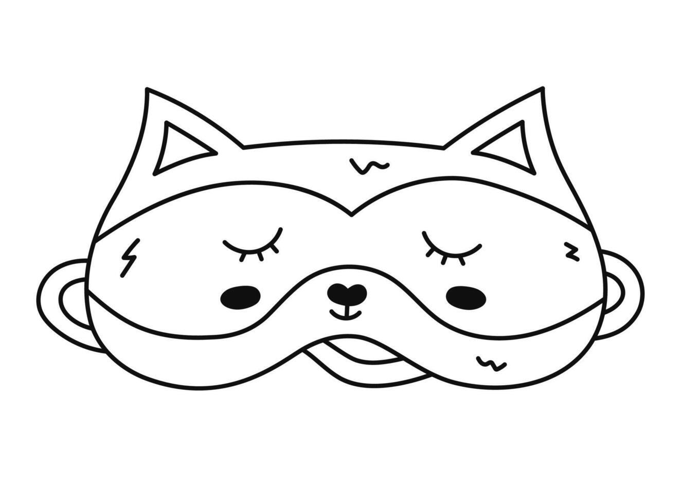 Cute line sleeping mask in the shape of raccoon head. Funny childish animal eye mask with resting raccoon. Hand drawn doodle bedtime accessory for comfort dreaming isolated on white background vector