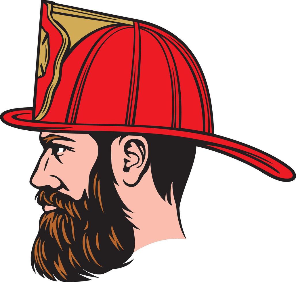 Fireman Face with Firefighter Helmet. vector