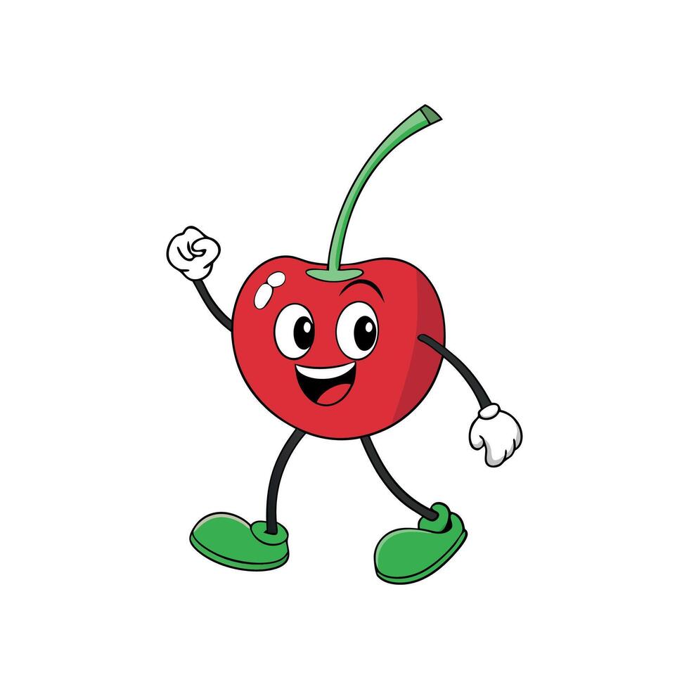 A cartoon cherry character with a fist up vector