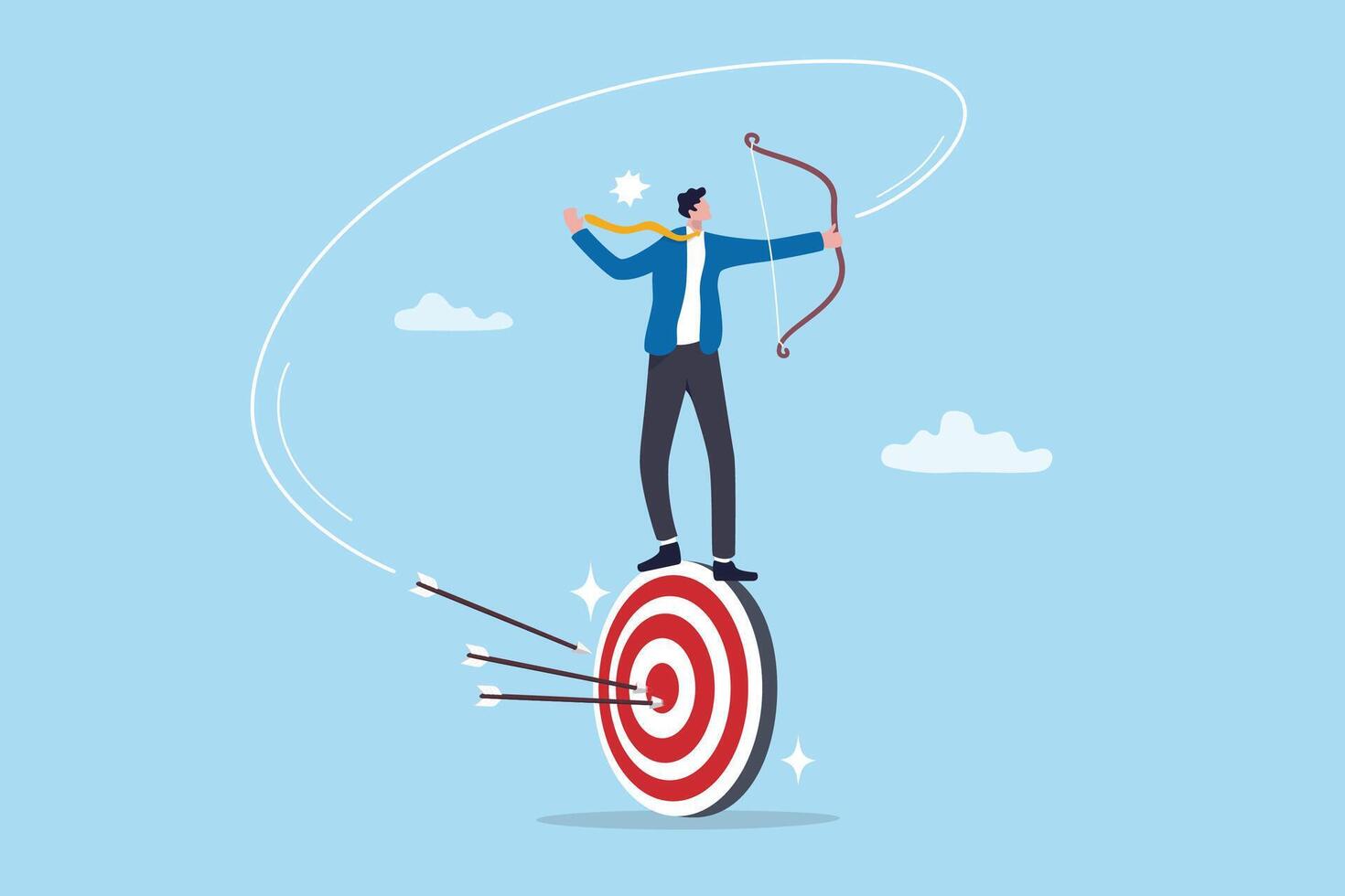 Easy achieve goal, business target, confident or skill to success, challenge for marketing strategy, aiming at goal, perfection or objective concept, businessman easy aim at target bullseye. vector