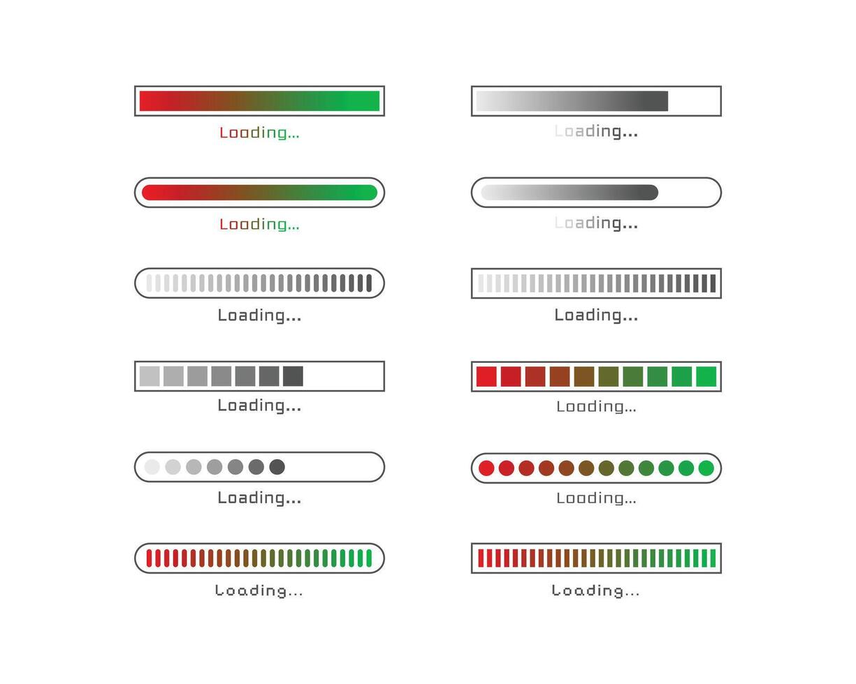Collection Loading bar status icon. illustration. Set of loaded icons. Download progress. Donload or Upload. vector