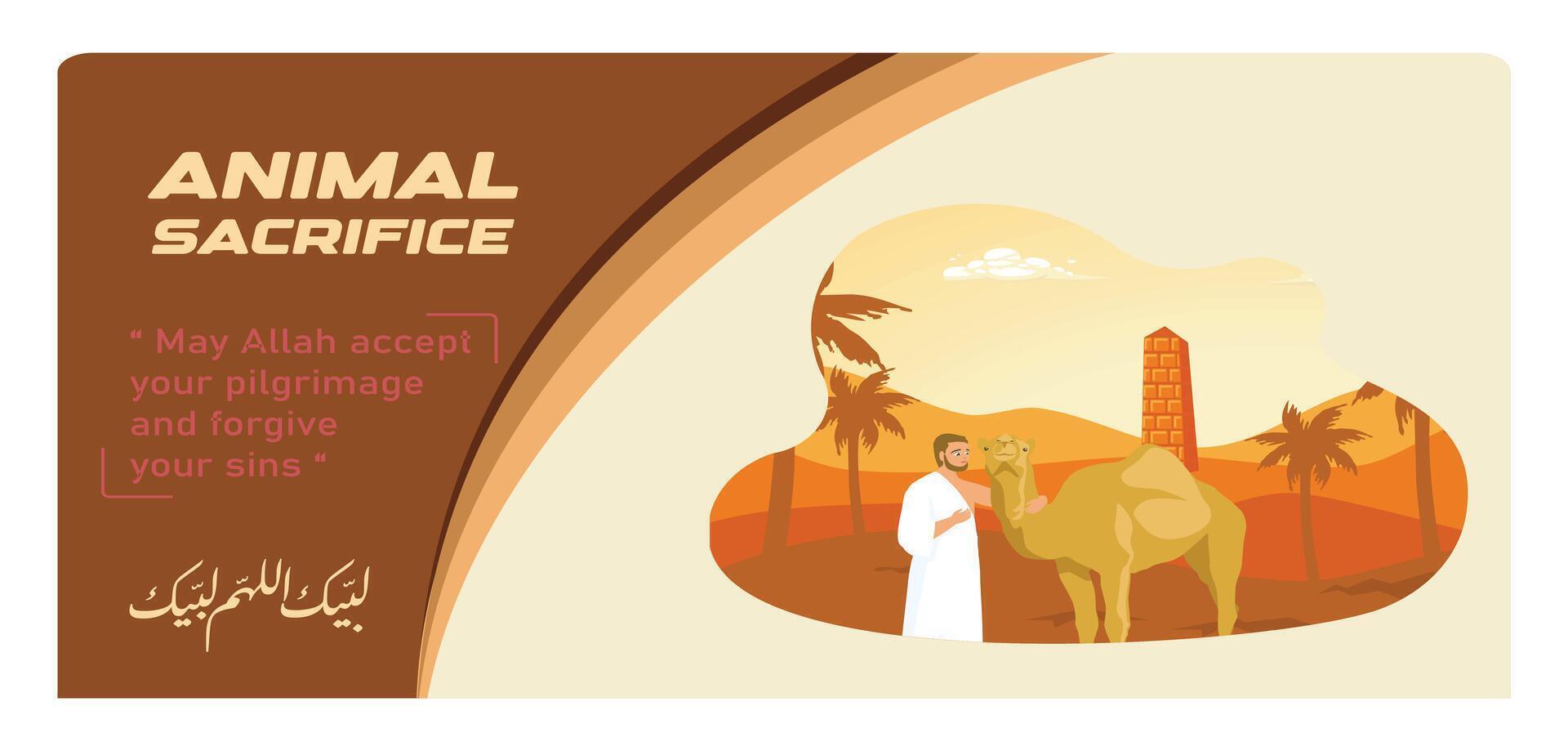 Hajj pilgrims sacrifice sacrificial animals during the Hajj pilgrimage. vector