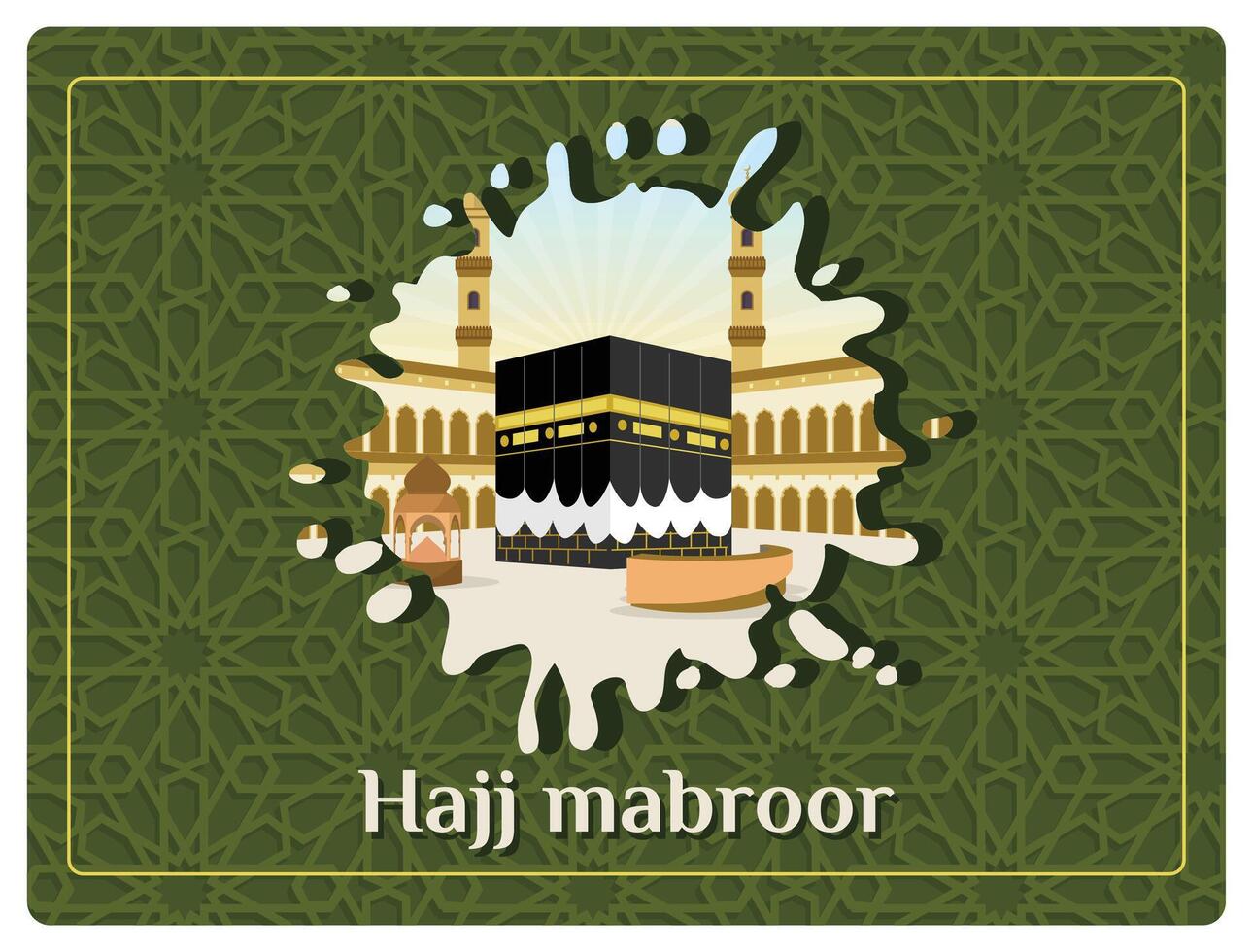 Hajj Mabrur greeting card with the Kaaba and the Grand Mosque in Mecca. vector