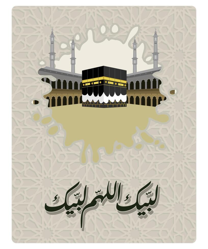 Kaaba and Grand Mosque with Arabic calligraphy for the Hajj. vector