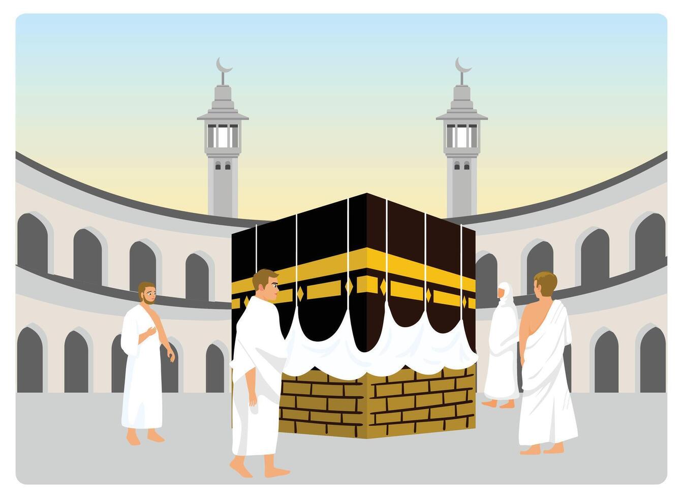 Pilgrims walk around the Kaaba seven times. vector