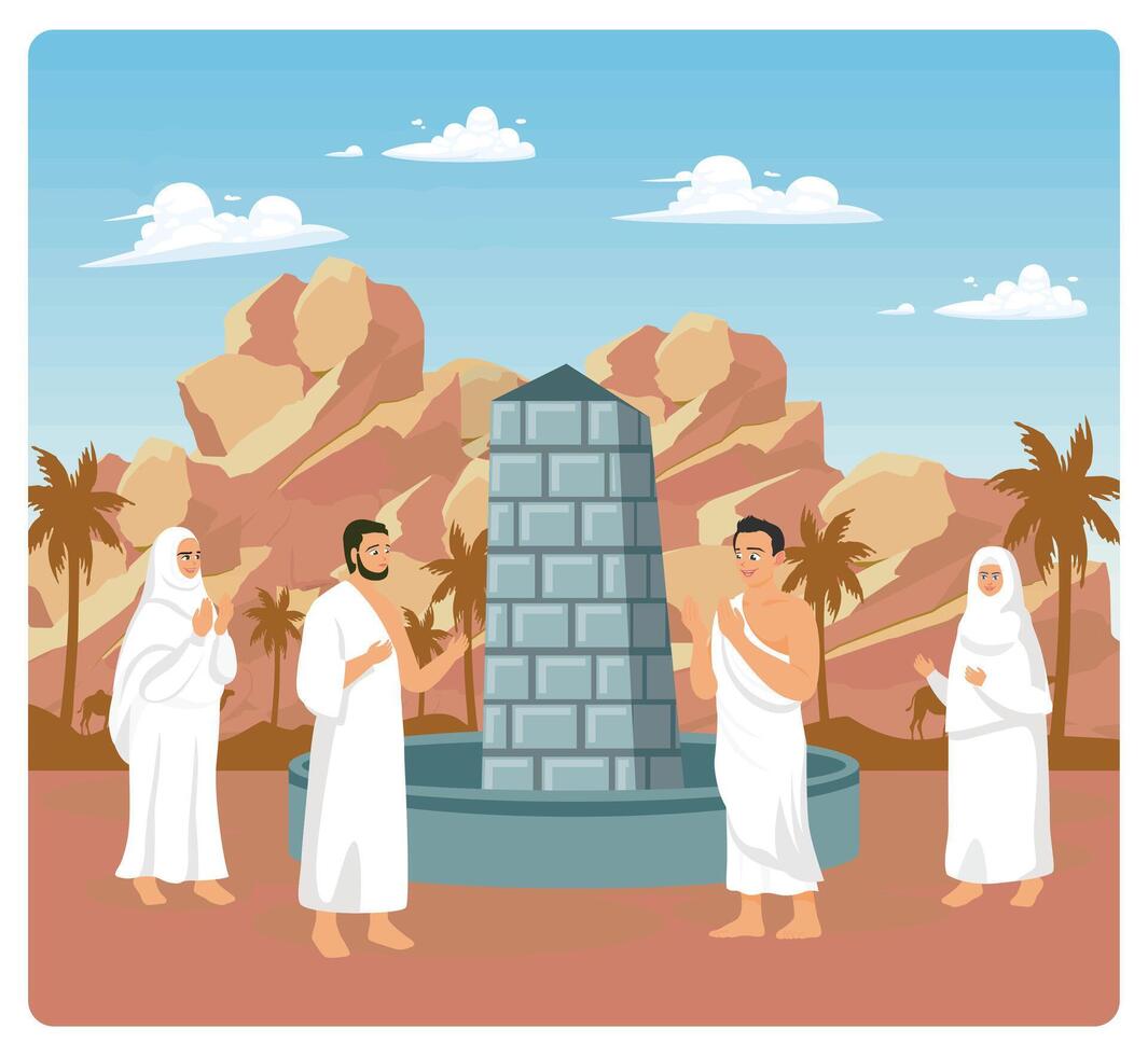 Hajj pilgrims carry out the Hajj rituals during the day. vector