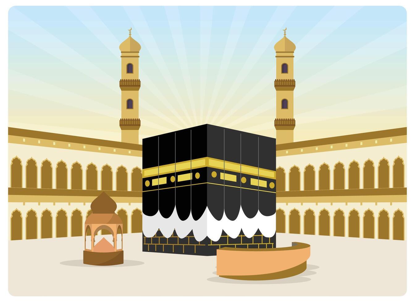 The sacred building of the Kaaba in the Grand Mosque in Mecca. vector