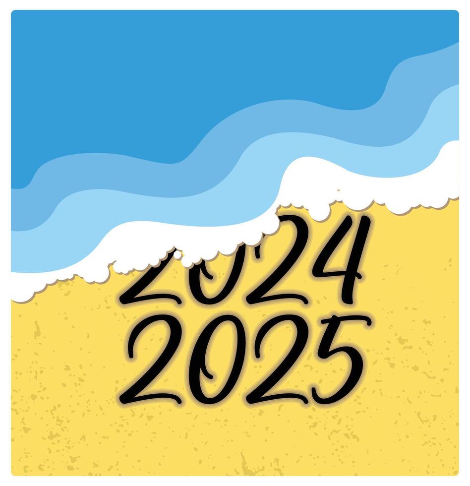 Beach wave transition symbolizes goodbye 2024, welcome 2025. vector