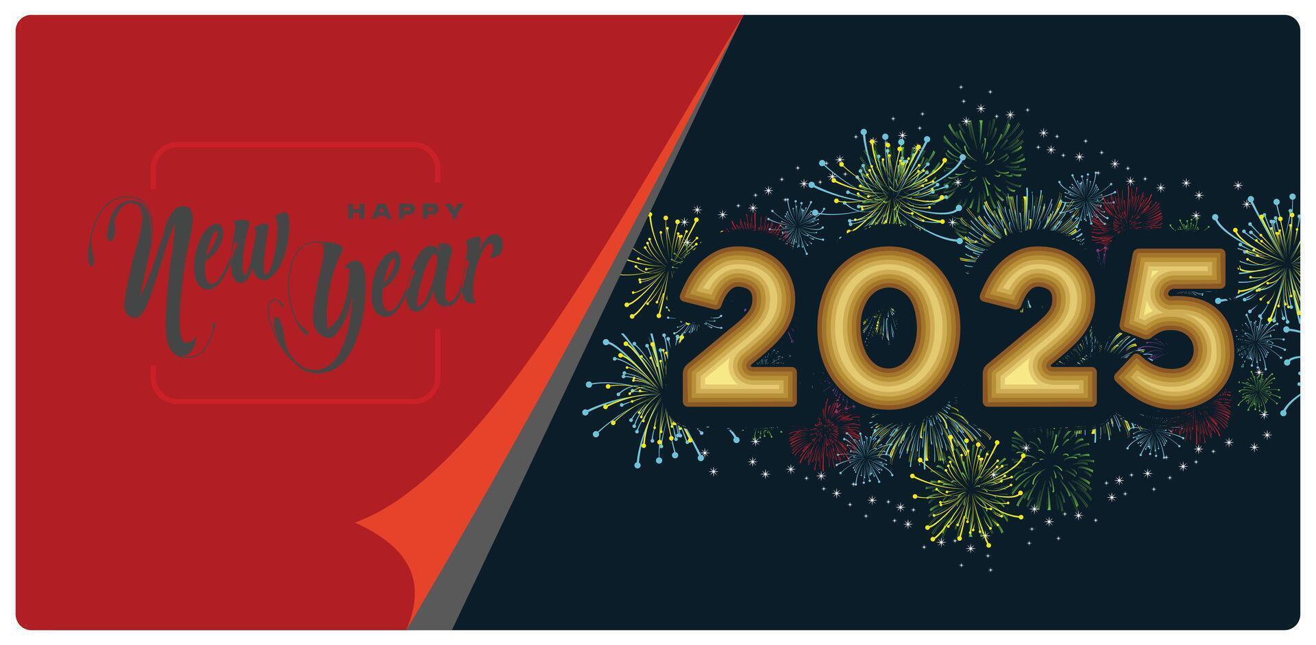 Festive New Year celebration with gold numbers and fireworks. vector