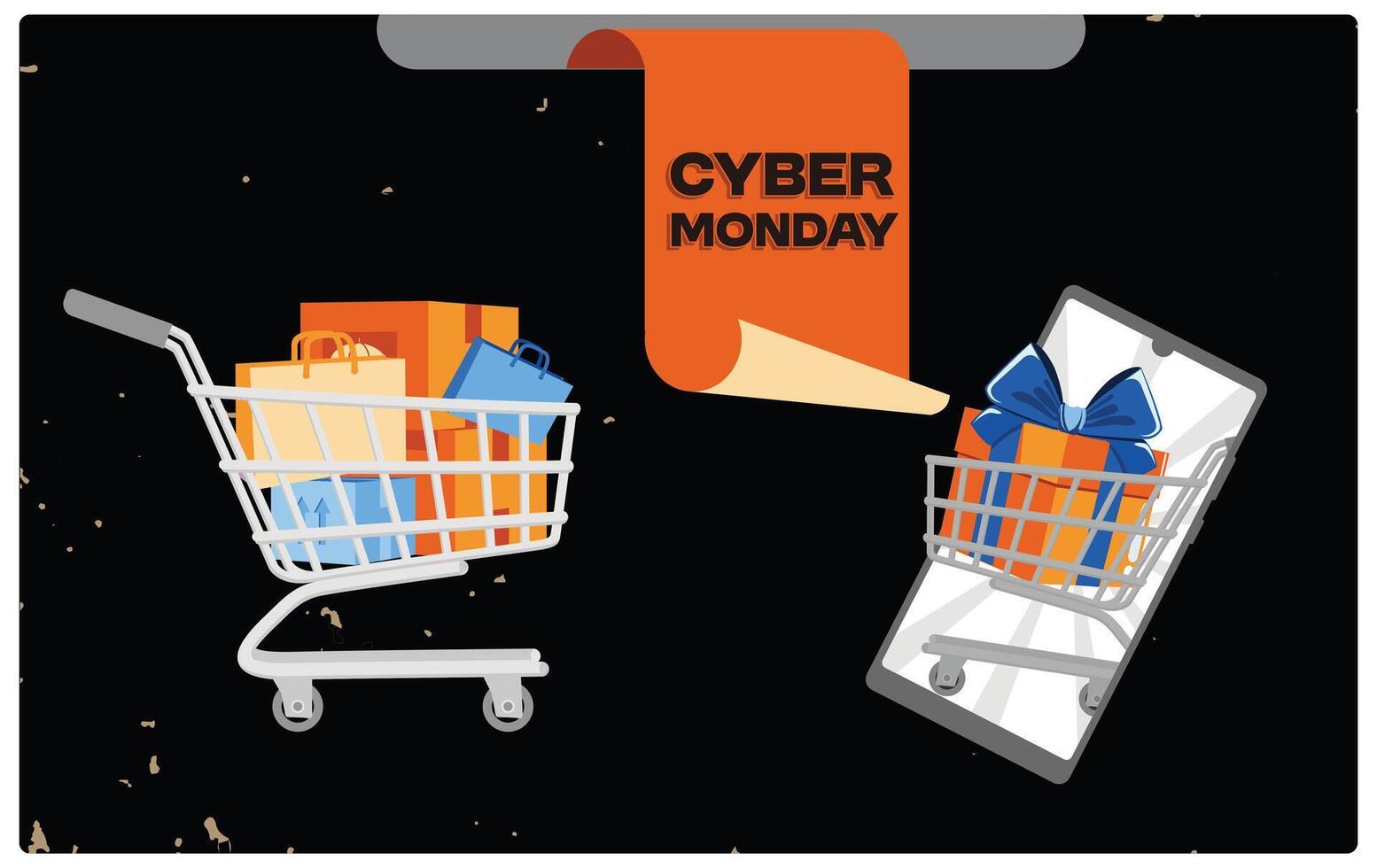 Shopping spree with shopping carts, gadgets, and gift boxes. vector