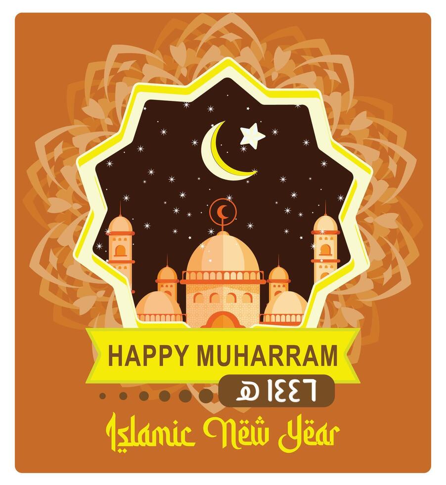 Islamic New Year Greetings with the blessings of a happy Muharram. vector