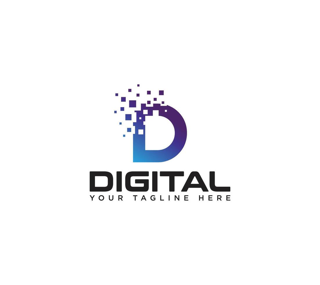 Colorful D letter digital pixel logo icon template for technology vector