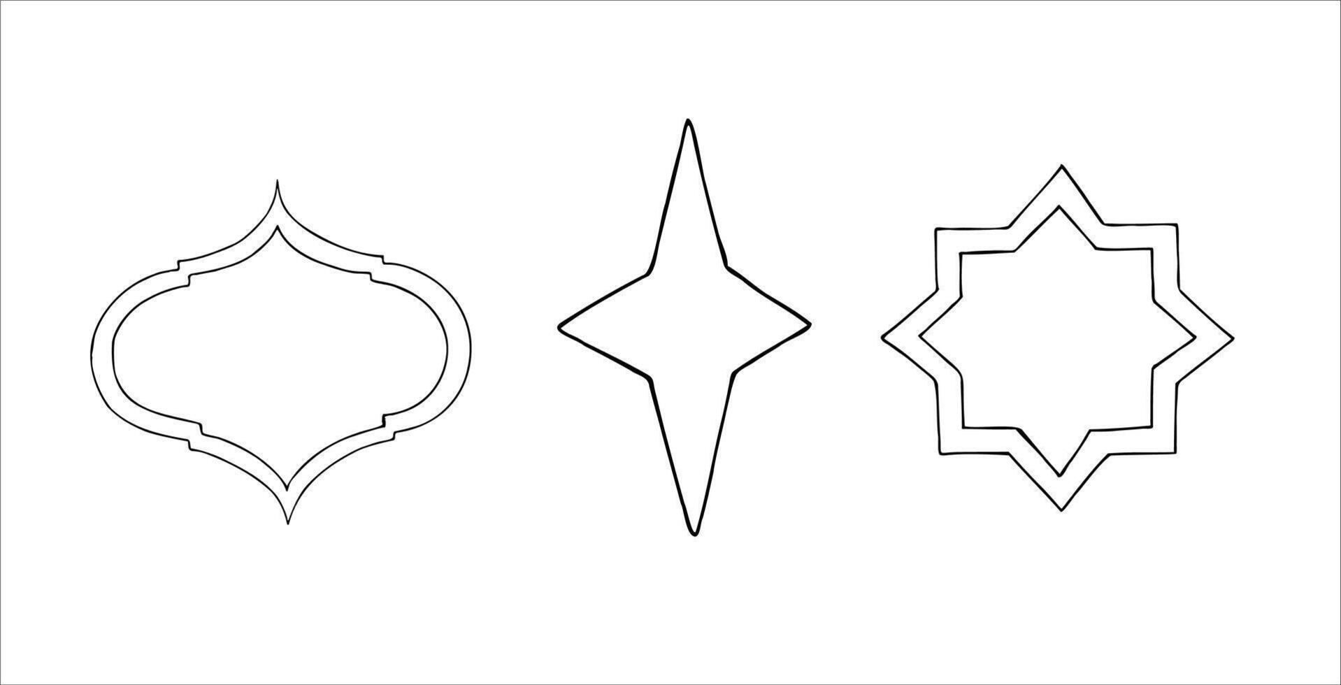 set of Moroccan arabian mosaic, crescent star. Graphic illustration isolated on white background. Muslim hand drawn line sketch, holiday Ramadan Kareem or Eid Al Adha 2025. For designers vector