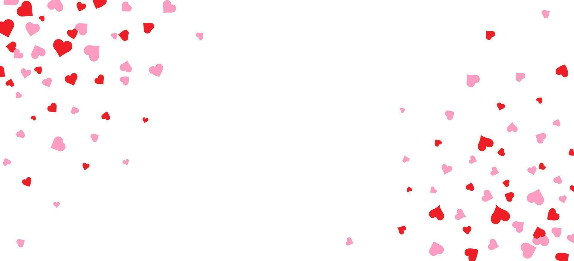 Heart shape pink and red confetti frame isolated on white background. Love valentine's background with pink hearts over white. vector