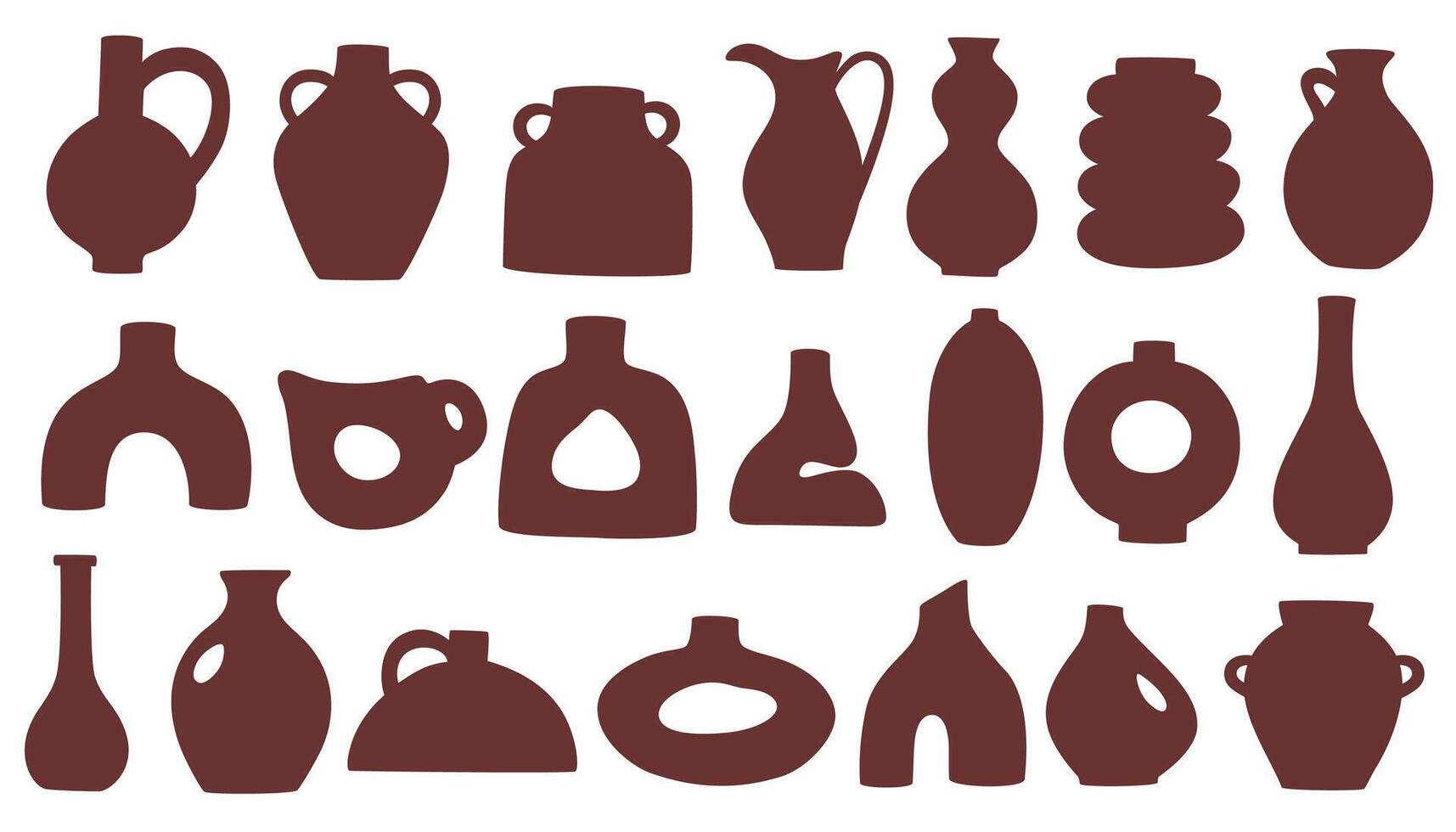 Abstract vase silhouette. Boho ceramic vase in trendy minimalist style. pottery icons for creating logo, postcard, posters, invitation, social media posts and stories. Isolated illustrations vector