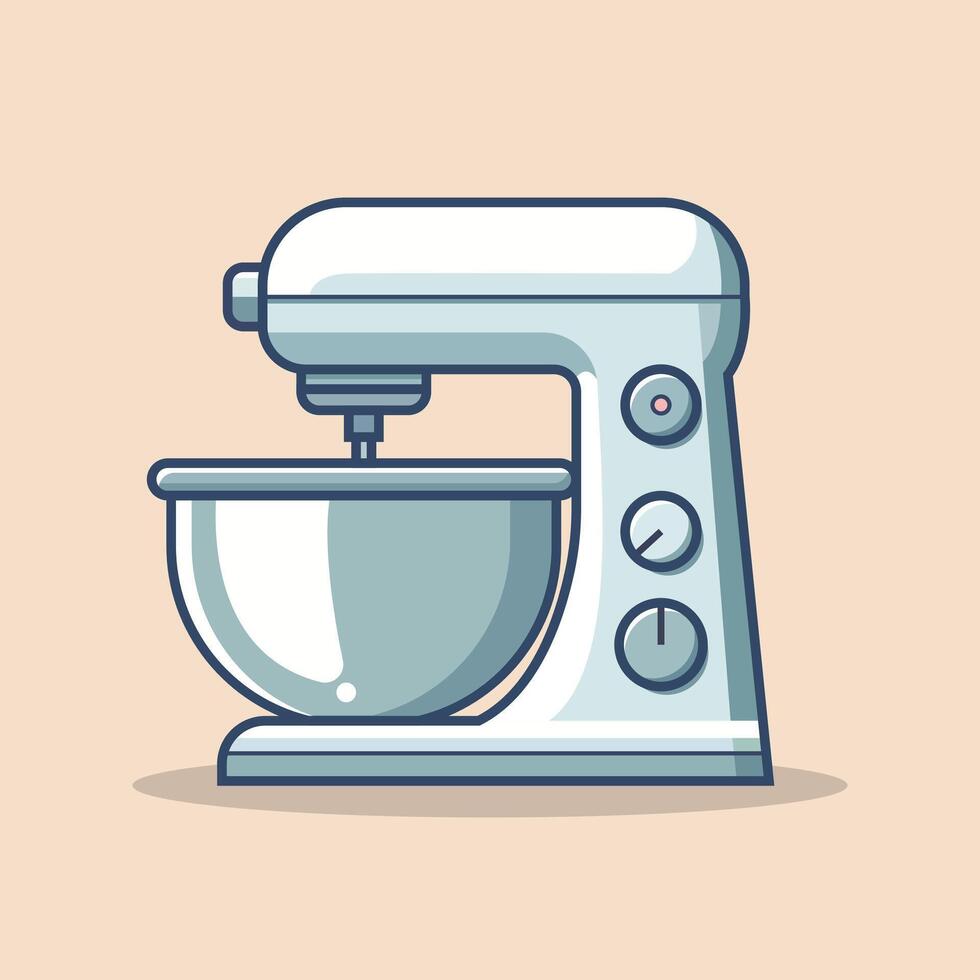 Stand Food Mixer, Kitchen Mixer, Making Mixer, Food Processor,Kitchen Gadget. Cartoon flat illustration Background.Stand electric kitchen vector