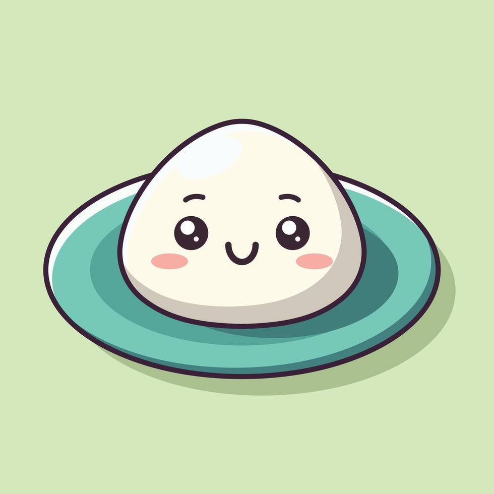 Cute Mochi on the Plate Cartoon Icon Illustration. food Icon Concept Isolated Premium . Flat Cartoon Style vector