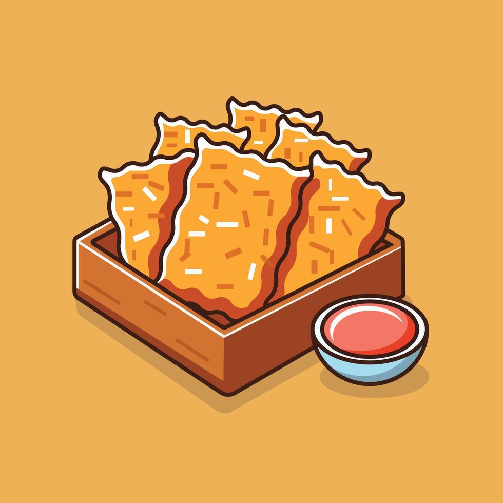 Fried Tempe Cartoon Icon Illustration. food Icon Concept Isolated Premium . Flat Cartoon Style vector