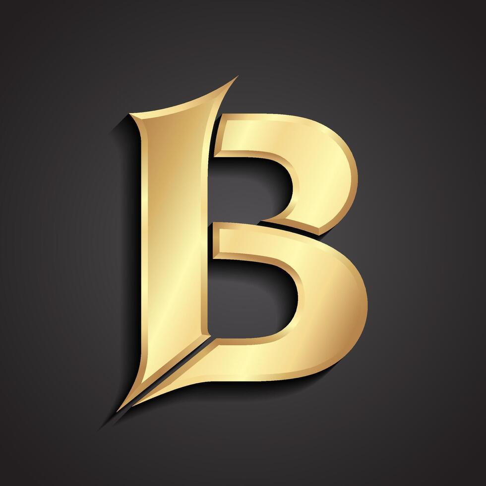 letter b 3d golden stylized smbol vector