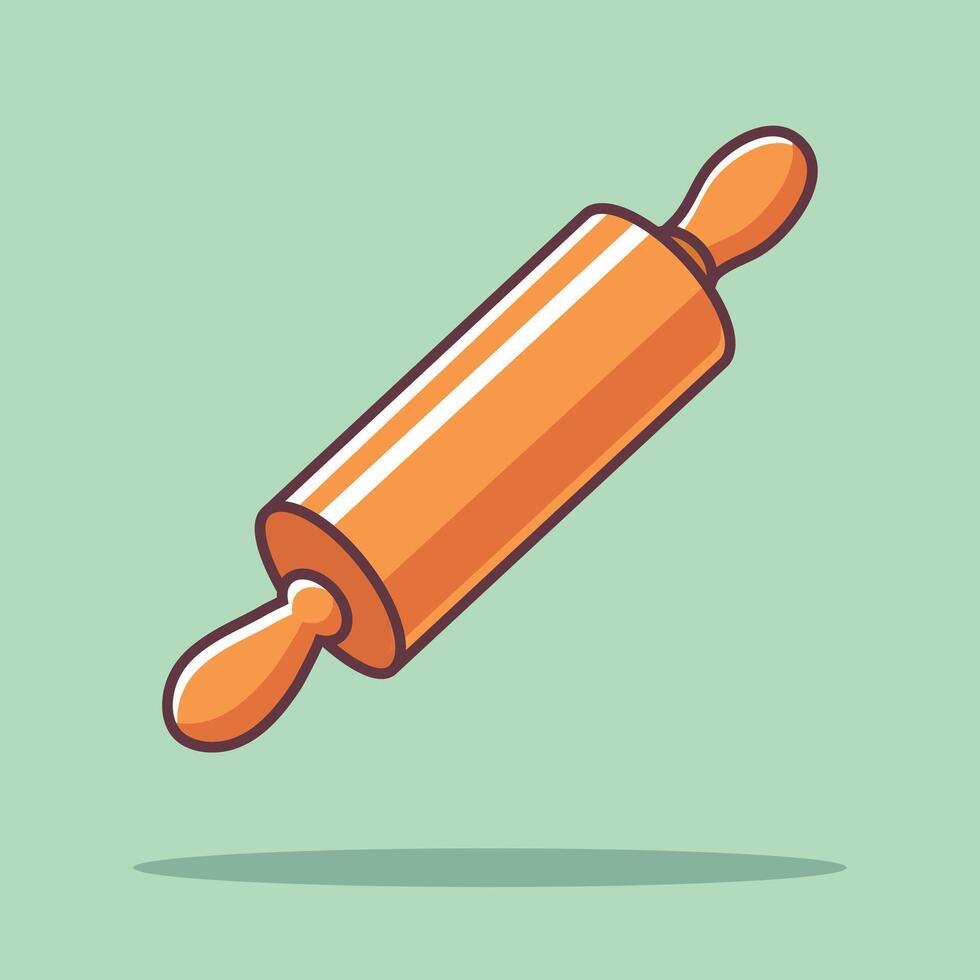 Rolling Pin Cooking Tool Cartoon Icon Illustration. Cooking tool Icon Concept Isolated Premium . Flat Cartoon Style vector