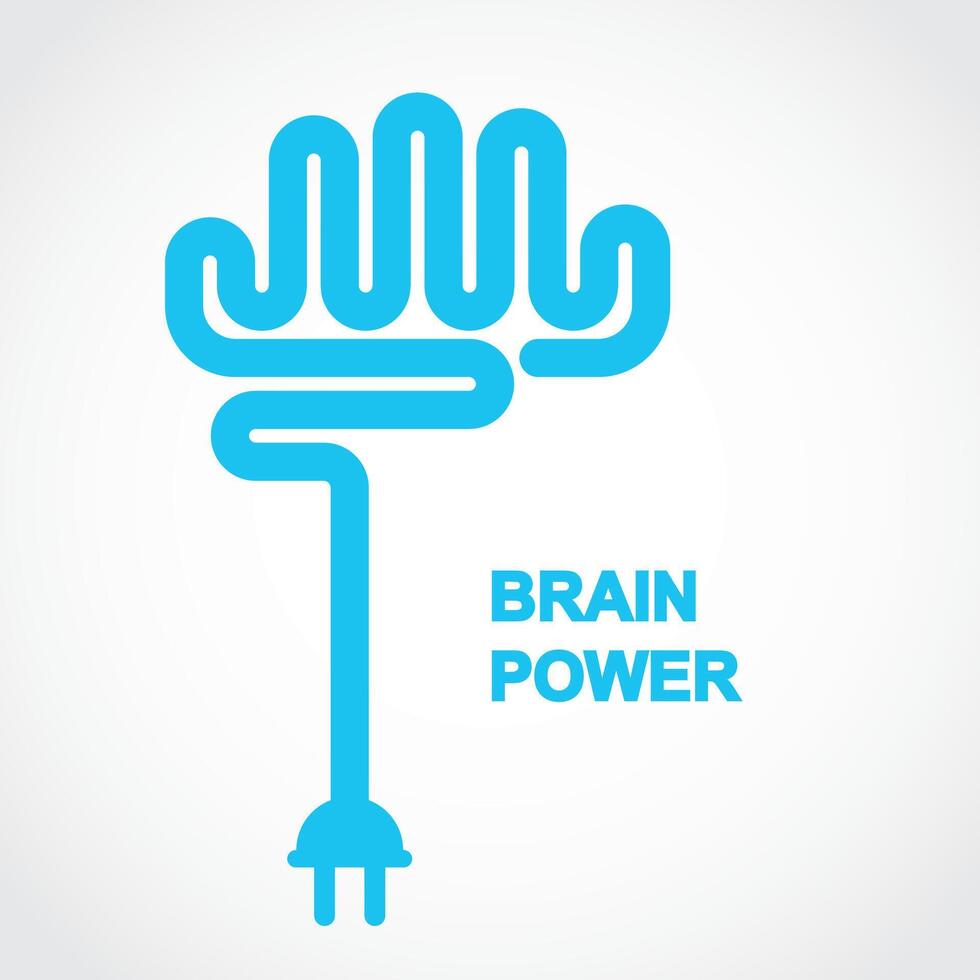 brain shape wire with electric plug brain power theme logo vector