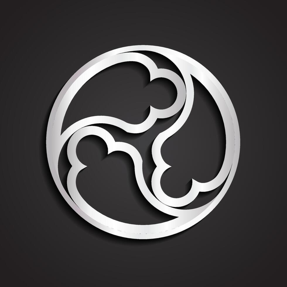 3d silver gothic ornamental circle logo vector