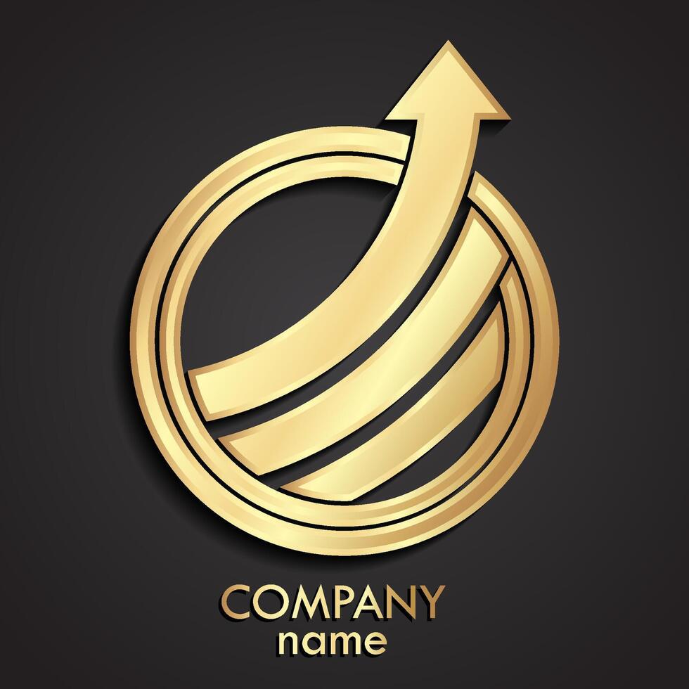3d golden logo three lines rising arrow vector