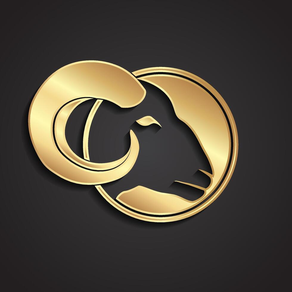 3d negative shape golden aries head logo vector