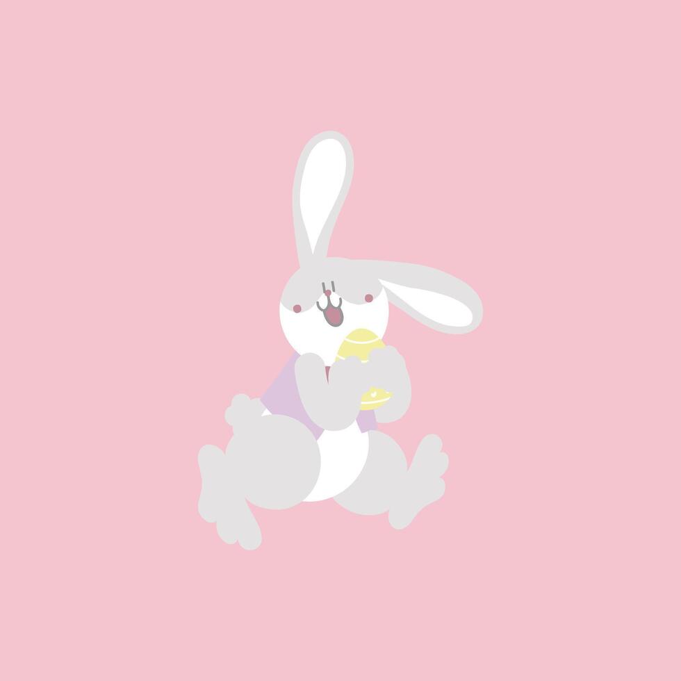 happy easter festival with animal pet bunny rabbit and egg, pastel color vector