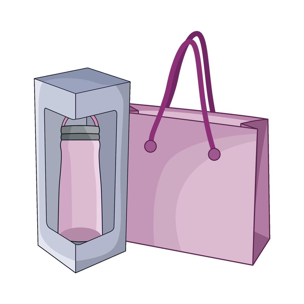 tumbler in box with shopping bag illustration vector