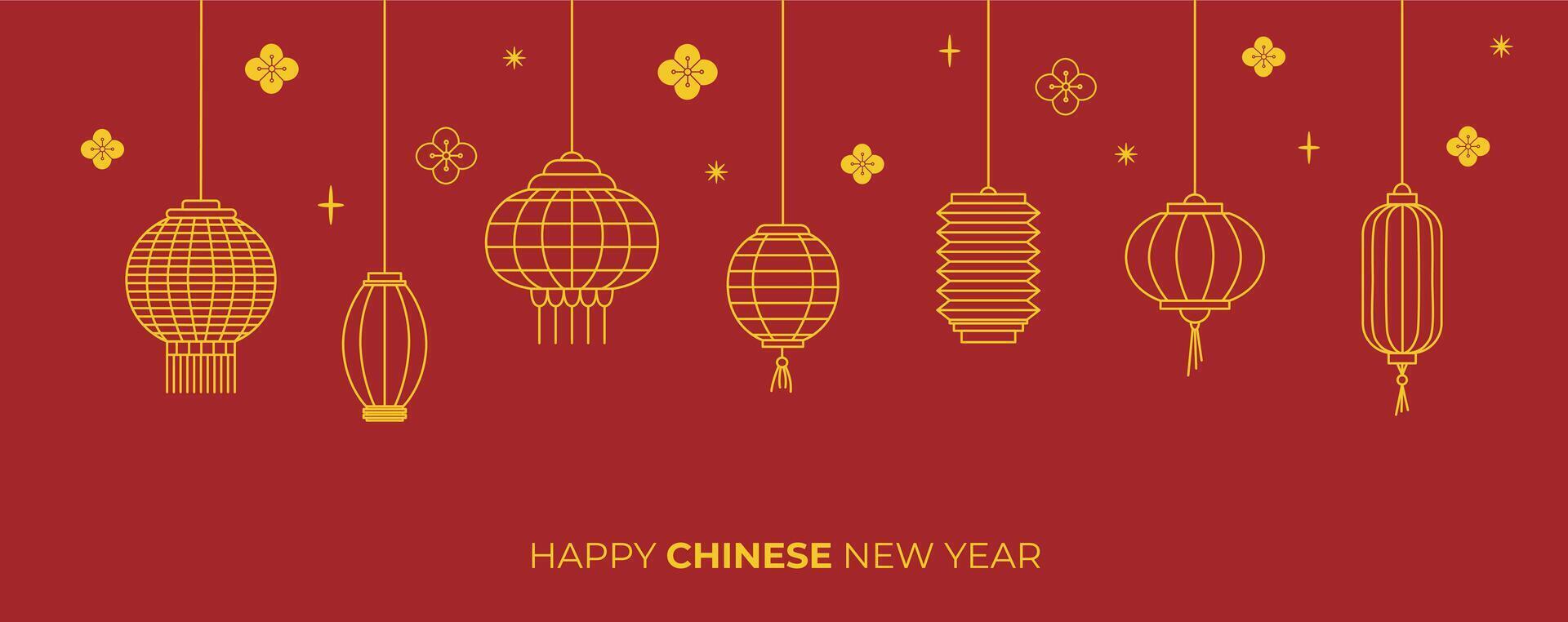 Chinese new year background. Chinese spring festival greeting card. Chinese lanterns and blossoms. Asian concept. Chinese lunar new year banner, cover, flyer template. . vector