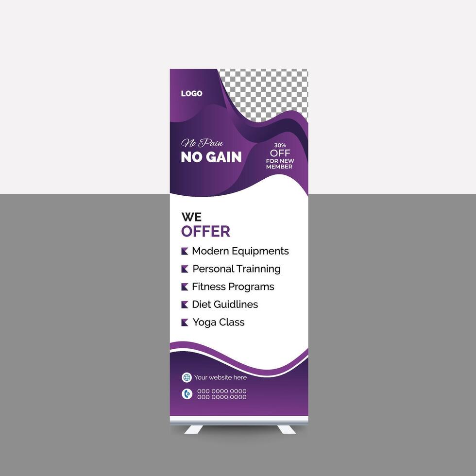 Fitness Gym Roll Up Banner Template vector