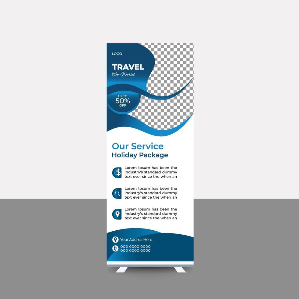 Travel holiday enjoy roll up banner template design vector