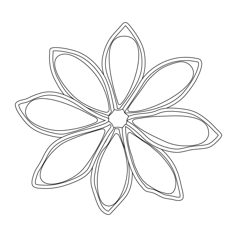 Black and white star anise design, perfect for winter, fall, and Christmas-themed coloring pages. vector