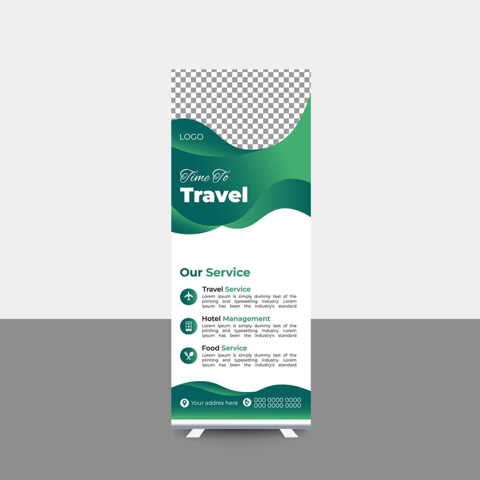 Travel holiday enjoy roll-up banner template design vector