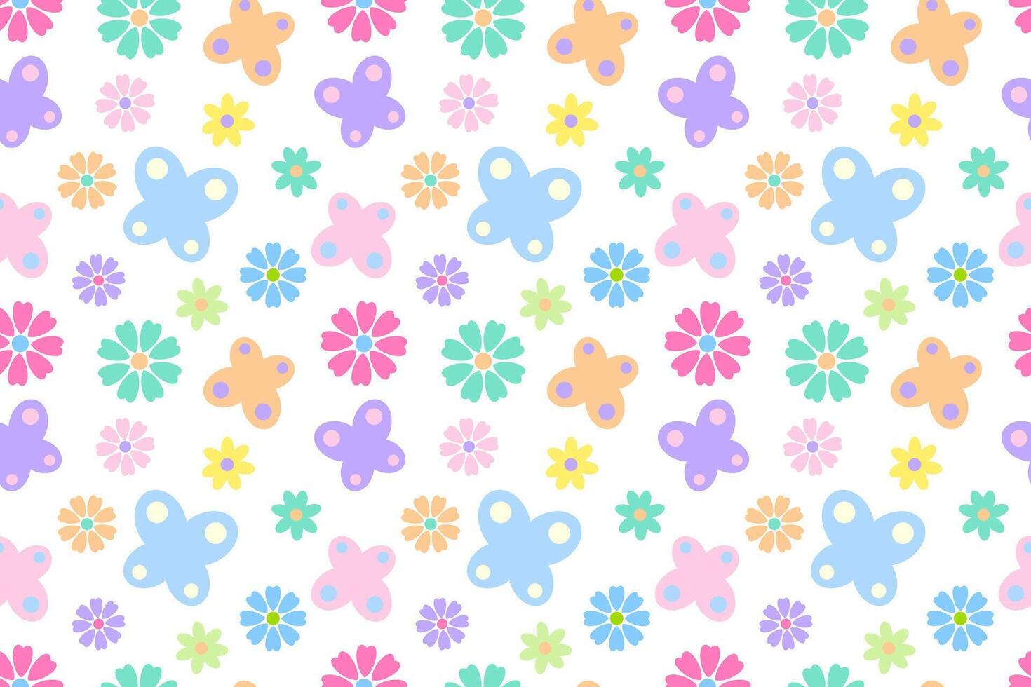 A seamless pattern with pastel butterflies and flowers on a white background. Ideal for decorative designs. vector