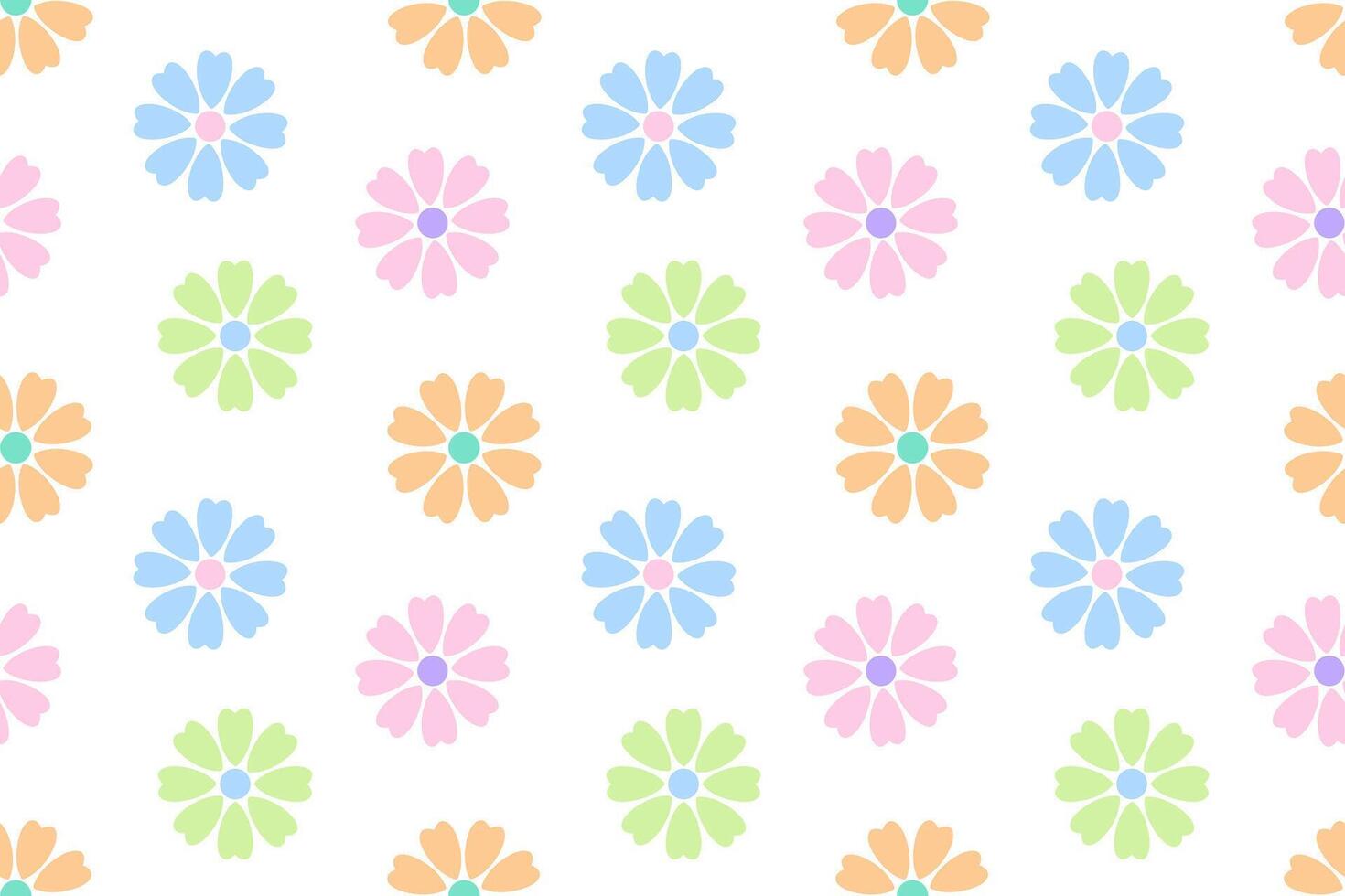 A seamless pastel pattern featuring daisy-like flowers in soft colors on a white background. Ideal for designs. vector