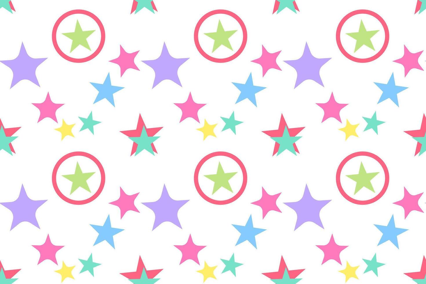 Vivid seamless pattern featuring multicolored stars, circles, and bright accents on a white background. Perfect for design. vector
